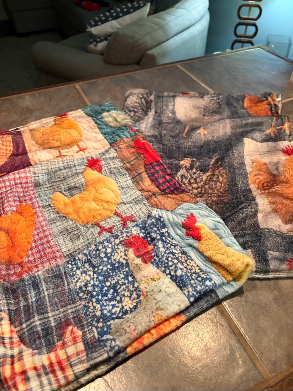 Chicken & Hen fleece Pattern Quilted Lap Blankets in Multi-Color- super soft